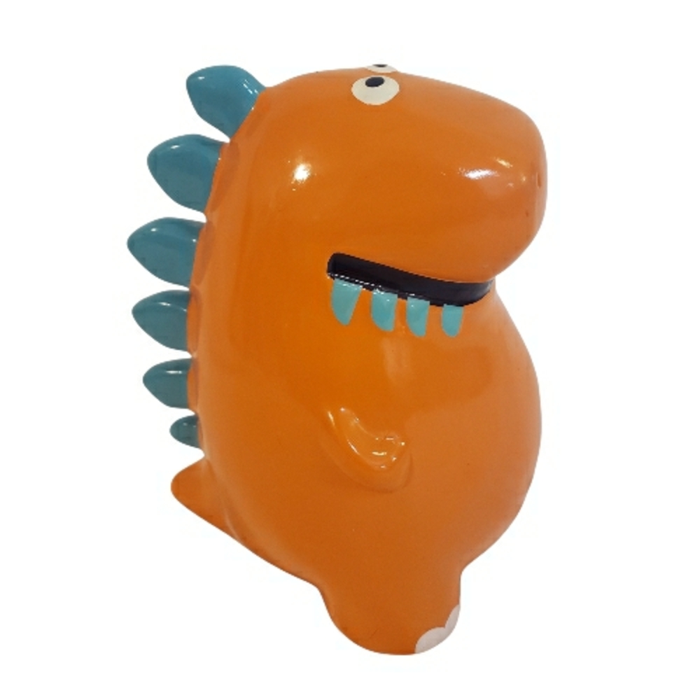 Target Ceramic Coin Bank in an orange, blue, and white dinosaur